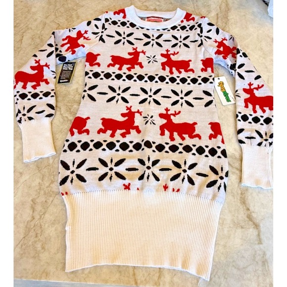 Tipsy Elves Red & White Fair Isle Sweater Dress - Size Medium - NWT - Picture 8 of 9